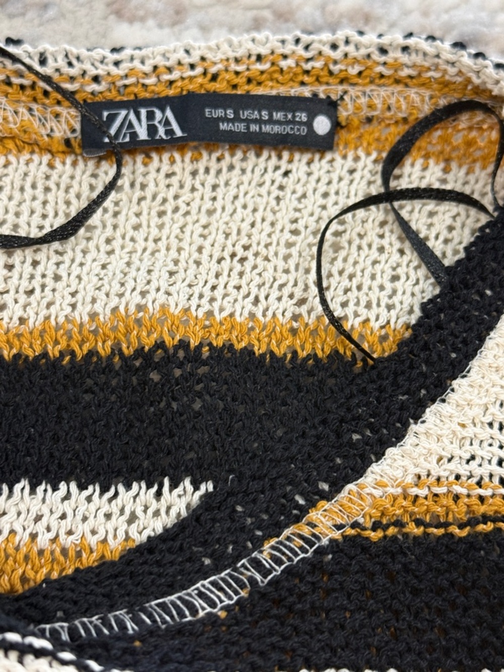 Zara Cream, Mustard & Black Striped Knit Sweater - Picture 3 of 5